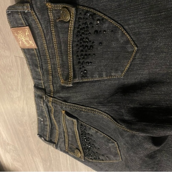 💎 Y2K Southpole Dark Wash Rhinestone Pocket Bootcut Jeans ✨ - Picture 3 of 8